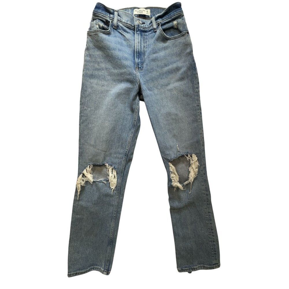 Abercrombie & Fitch 90s Straight Jeans Womens 26/2 Blue Denim Hi-Rise Distressed - Picture 1 of 12